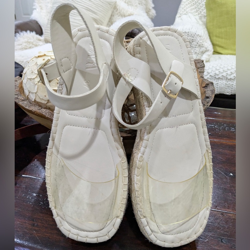 Zara Vinyl Wedge Cream Sandals